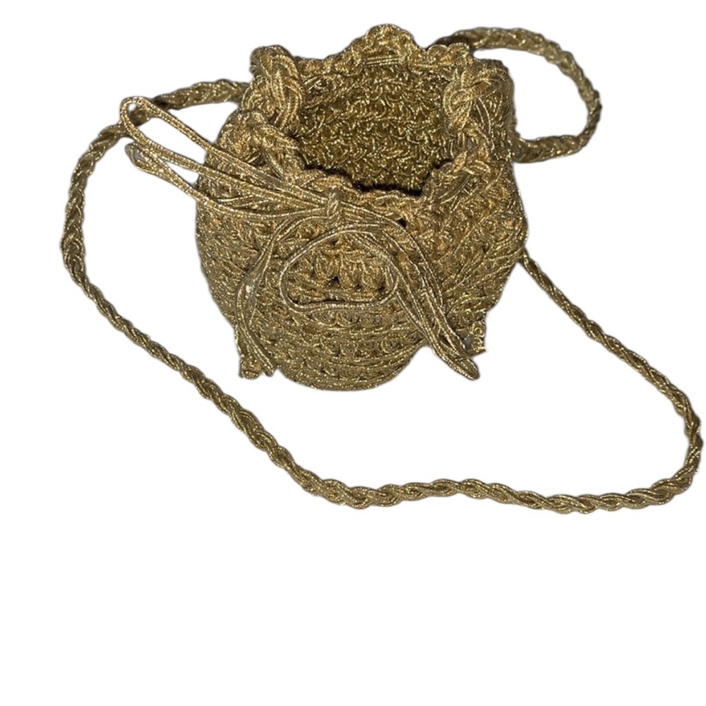 Adorable Small Metallic Gold Drawstring Evening Bag